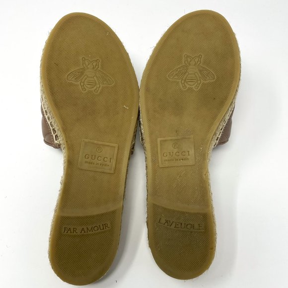 SOLD Gucci Marmont GG Espadrille Sandals Matelasse Brown Quilted Flat Sz 37 US 7 - Picture 10 of 13